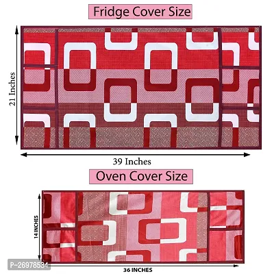 Wishlandreg; Combo Pack of Fridge Top Cover and Microwave Oven Top Cover with 4 Pockets(Red)-thumb3