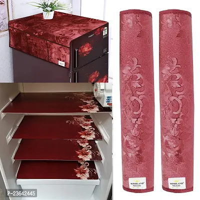 1 Pc Fridge Cover for Top with 6 Pockets + 2 Handle Cover + 4 Fridge Mats( Fridge Cover Combo Set of 7 Pcs)