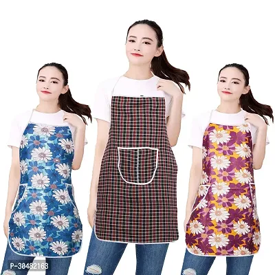 WISHLAND Combo Pack of 3 Pcs Free Size Kitchen Apron(2 pcs Fire Resistant PVC Apron + 1 Washable Cotton Apron)-thumb0