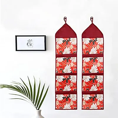 WISHLAND? PVC 4 Pockets Magazine Holder Wall Hanging Organiser(Set of 2, Red)