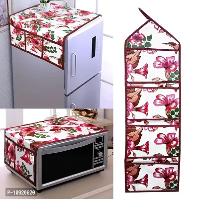 Designer PVC Fridge Top Cover, Microwave Oven Top Cover and Multipurpose Wall Hanging Organizer with 4 Pockets