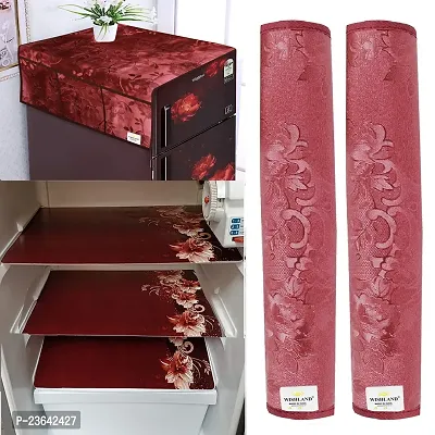 1 Pc Fridge Cover for Top with 6 Pockets + 2 Handle Cover + 3 Fridge Mats( Fridge Cover Combo Set of 6 Pcs)