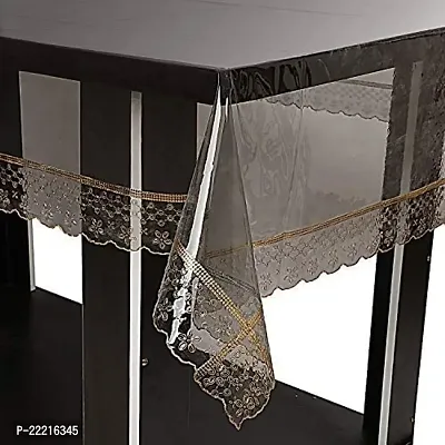 WISHLANDreg; Transparent PVC Rectangular Table Cloth|Center Table Cover|Coffee Table Cover|Table Cover 4 Seater|Golden Lace(Pack of 1)-thumb3