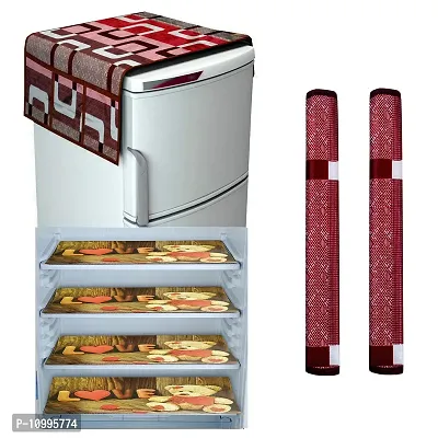 Designer 1 Piece Fridge Cover for Top with 6 Pockets , 2 Handle Cover And 4 Fridge Mats- Set of 7 Pieces