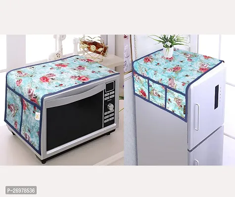 Wishlandreg; Combo Pack of Fridge Top Cover and Microwave Oven Top Cover with 4 Pockets(Blue)-thumb0