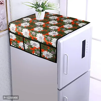 WISHLAND? Water  Dust Proof Fridge Top Cover with 6 Utility Pockets and Longer Size(Size 46X21 Inches, Mehandi)