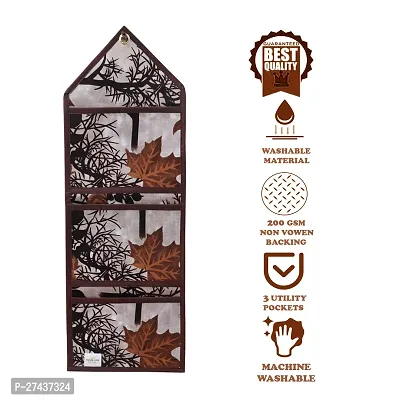 Polyester 3 Pockets Magazine Holder Wall Hanging Organiser(Set of 2, Brown)-thumb2