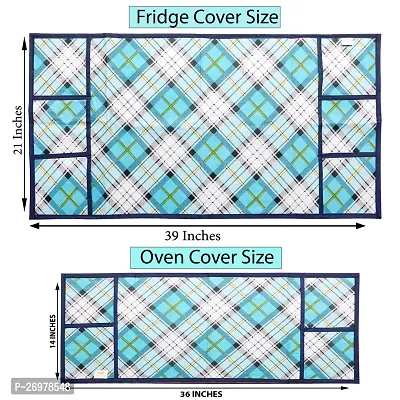 Wishlandreg; Combo Pack of Fridge Top Cover and Microwave Oven Top Cover with 4 Pockets(Blue)-thumb4