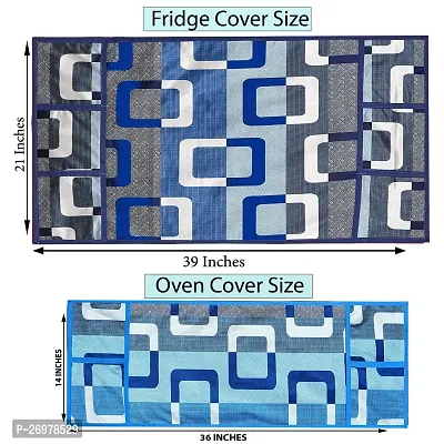 Wishlandreg; Combo Pack of Fridge Top Cover and Microwave Oven Top Cover with 4 Pockets(Blue)-thumb3