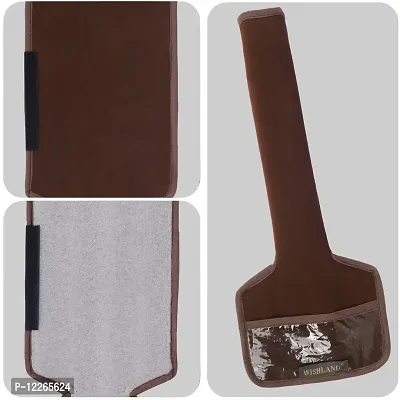 WISHLAND? Set of 2 Pcs Velvet Fridge Handle Cover with Pocket for Oven/Refrigerator/Car (6X14 Inches, Brown)-thumb2