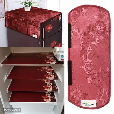 1 Pc Fridge Cover for Top with 6 Pockets + 1 Handle Cover + 4 Fridge Mats( Fridge Cover Combo Set of 6 Pcs)