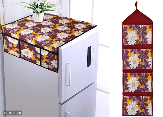 Designer PVC Fridge Top Cover with 6 Utility Pockets And Wall Hanging Organiser with 3 Storage Pockets