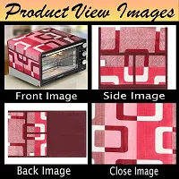 Combo Pack of 1 Microwave Oven, Toaster, and Griller Top Cover with 4 Pockets + 1 Fridge Handle  Cover (Material: Polyester, Color: Red)-thumb2