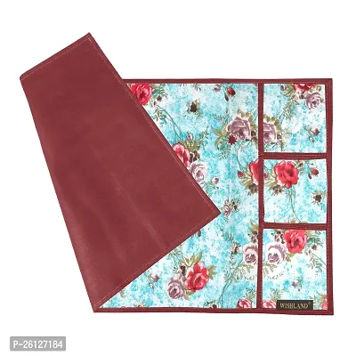 Combo Pack of Fridge Top Cover and Microwave Oven Top Cover with 4 Pockets(Blue Rose)-thumb5