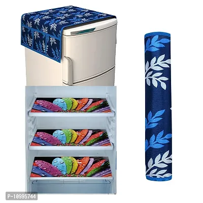 Designer Top Fridge Cover with 6 Pockets with Handle Cover And 3 Fridge Mats- Set of 5 Pieces-thumb0