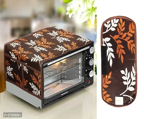 Combo Pack of 1 Microwave Oven, Toaster, and Griller Top Cover with 4 Pockets + 1 Fridge Handle  Cover (Material: Polyester, Color: Brown)