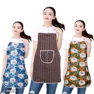 WISHLAND Combo Pack of 3 Pcs Free Size Kitchen Apron(2 pcs Fire Resistant PVC Apron + 1 Washable Cotton Apron)-thumb0