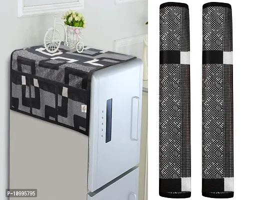 Stylish Polyester Fridge Top Cover with 6 Utility Pockets And Fridge Handle Cover- 3 Pieces