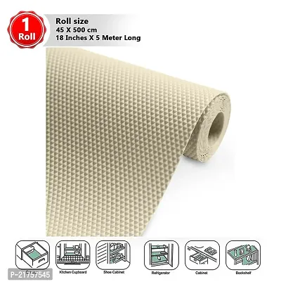 Multipurpose Textured Super Strong Anti-Slip Mat Liner for Kitchen Shelf - Size 45X500cm (5 Meter Roll, Cream)