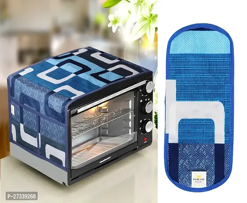 Combo Pack of 1 Microwave Oven, Toaster, and Griller Top Cover with 4 Pockets + 1 Fridge Handle  Cover (Material: Polyester, Color: Blue)-thumb0