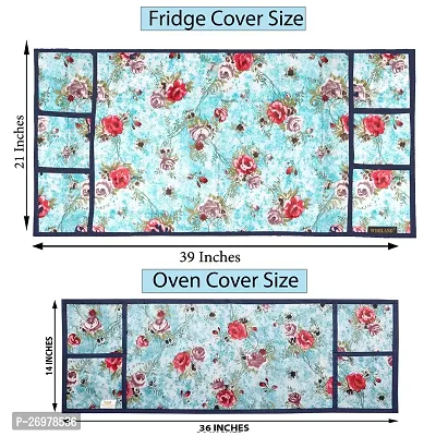 Wishlandreg; Combo Pack of Fridge Top Cover and Microwave Oven Top Cover with 4 Pockets(Blue)-thumb4