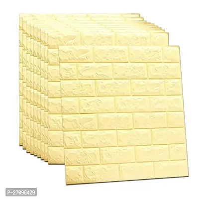 Wishlandreg; Self-Adhesive Waterproof 5mm PE Foam 3D Wall Panels Wallpaper Sticker for Bathroom, Living Room, and Home Decoration (77 X 70 cm, Pack Of 1, Yellow)-thumb0