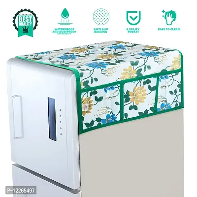 WISHLAND? Water  Dust Proof Fridge Top Cover with 6 Utility Pockets(Size 21X39 Inches, Blue)-thumb2