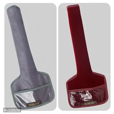 WISHLAND? Set of 2 Pcs Velvet Fridge Handle Cover with Pocket for Oven/Refrigerator/Car (6X14 Inches, Grey Maroon)