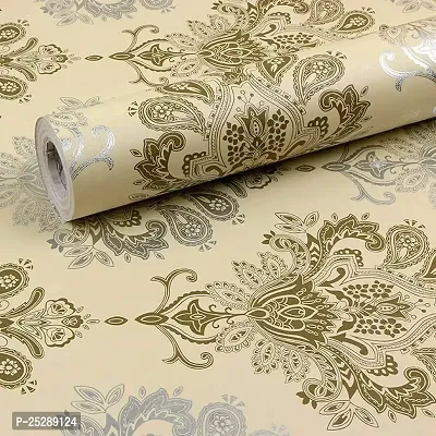 Luxury Damask Peel and Stick Wallpaper For Shelf Liner, Furniture, Almirah, Table Top, Wardrobe (Golden  Silver, 18 Inch X 5 Meter, Pack Of 4)