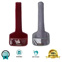 WISHLAND? Set of 2 Pcs Velvet Fridge Handle Cover with Pocket for Oven/Refrigerator/Car (6X14 Inches, Grey Maroon)-thumb1