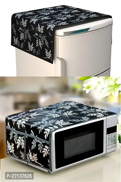 Combo Pack of Fridge Top Cover and Microwave Oven Top Cover with 4 Pockets(Black)