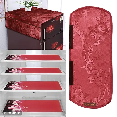 1 Pc Fridge Cover for Top with 6 Pockets + 1 Handle Cover + 4 Fridge Mats( Fridge Cover Combo Set of 6 Pcs)-thumb0