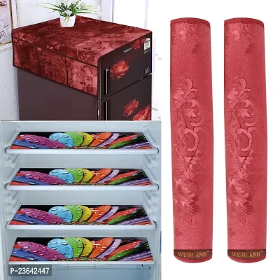 1 Pc Fridge Cover for Top with 6 Pockets + 2 Handle Cover + 4 Fridge Mats( Fridge Cover Combo Set of 7 Pcs)