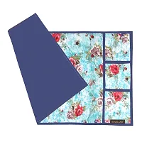 Wishlandreg; Combo Pack of Fridge Top Cover and Microwave Oven Top Cover with 4 Pockets(Blue)-thumb1