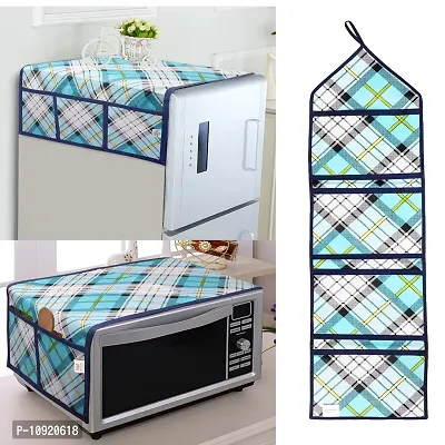 Designer PVC Fridge Top Cover, Microwave Oven Top Cover and Multipurpose Wall Hanging Organizer with 4 Pockets