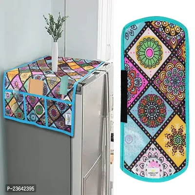 Mandala Pattern Combo Pack of Fridge Top Cover with 6 Utility Pockets and Fridge Handle Cover(Size : 46X22  14X6 Inches, Set of 2 Pc)