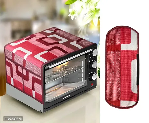 Combo Pack of 1 Microwave Oven, Toaster, and Griller Top Cover with 4 Pockets + 1 Fridge Handle  Cover (Material: Polyester, Color: Red)-thumb0