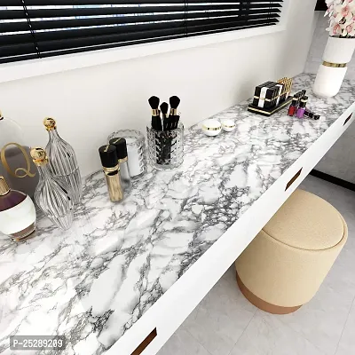 Wall Stickers Marble Wallpaper Furniture (18 Inch X 5 Meter) Kitchen, Cabinets, Almirah, Tabletop, Plastic Table, Wooden Table, Wardrobe, White-thumb5