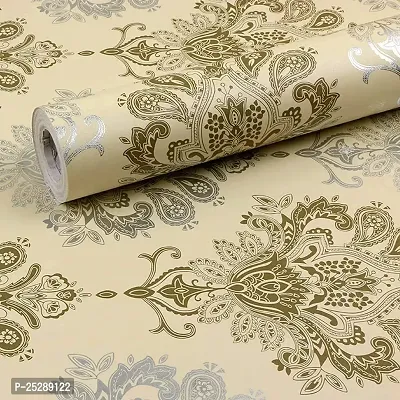 Luxury Damask Peel and Stick Wallpaper For Shelf Liner, Furniture, Almirah, Table Top, Wardrobe (Golden  Silver, 18 Inch X 5 Meter, Pack Of 2)