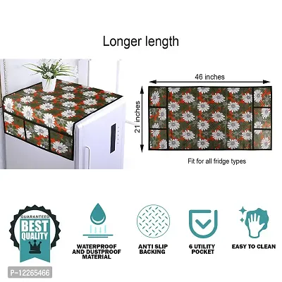 WISHLAND? Water  Dust Proof Fridge Top Cover with 6 Utility Pockets and Longer Size(Size 46X21 Inches, Mehandi)-thumb2