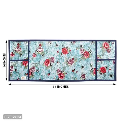 Combo Pack of Fridge Top Cover and Microwave Oven Top Cover with 4 Pockets(Blue Rose)-thumb4