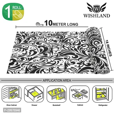 Wishland Kitchen Shelf Liner for Cabinet, Kitchen Shelves and Drawer Fire Resistant, Waterproof, Dustproof and Washable (18 Inches X 10 Meter, White, Black)-thumb0