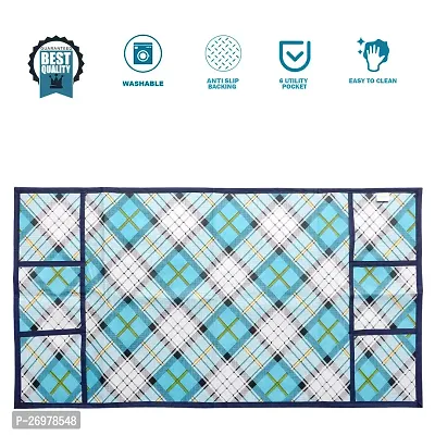 Wishlandreg; Combo Pack of Fridge Top Cover and Microwave Oven Top Cover with 4 Pockets(Blue)-thumb2