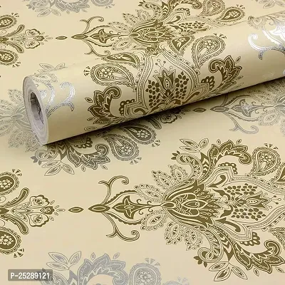 Luxury Damask Peel and Stick Wallpaper For Shelf Liner, Furniture, Almirah, Table Top, Wardrobe (Golden  Silver, 18 Inch X 5 Meter)