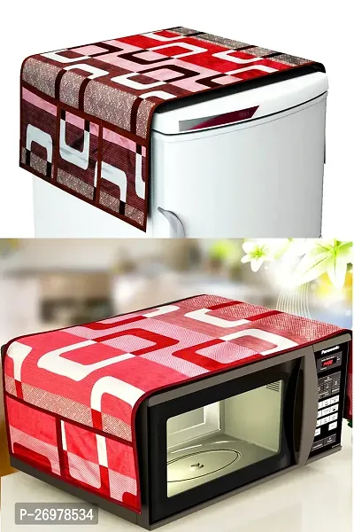 Wishlandreg; Combo Pack of Fridge Top Cover and Microwave Oven Top Cover with 4 Pockets(Red)-thumb0