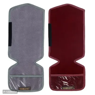 WISHLAND? Set of 2 Pcs Velvet Fridge Handle Cover with Pocket for Oven/Refrigerator/Car (6X14 Inches, Grey Maroon)-thumb4