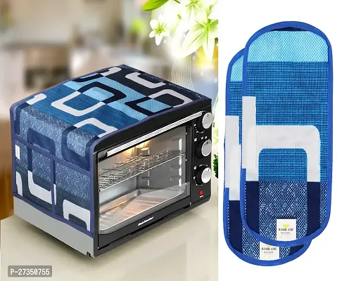 Combo Pack of 1 Microwave Oven, Toaster, and Griller Top Cover with 4 Pockets + 2 Fridge Handle  Cover (Material: Polyester, Color: Blue)