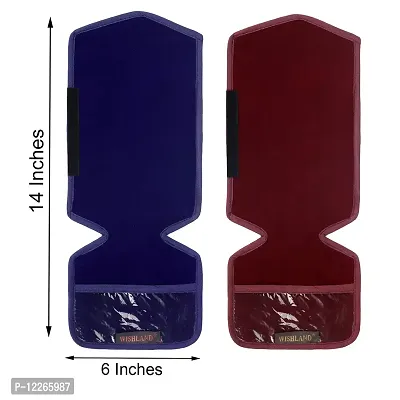 WISHLAND? Set of 2 Pcs Velvet Fridge Handle Cover with Pocket for Oven/Refrigerator/Car (6X14 Inches, Blue Maroon)-thumb5