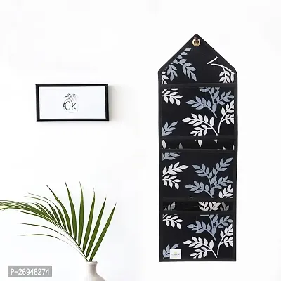 Polyester 3 Pockets Magazine Holder Wall Hanging Organiser(Set of 1, Black)-thumb0