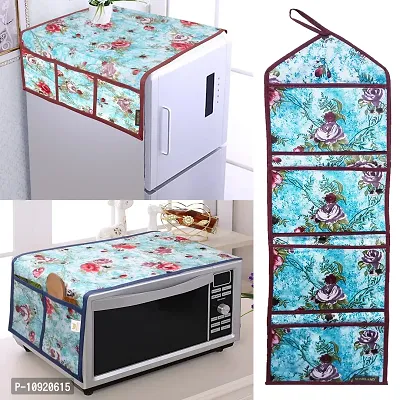 Designer PVC Fridge Top Cover, Microwave Oven Top Cover and Multipurpose Wall Hanging Organizer with 4 Pockets-thumb0